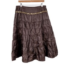 StarCity Satin Skirt 11 Womens Below Knee Tiered Brown Sequin Gold Accent - £13.86 GBP