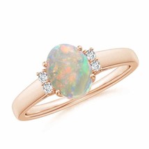ANGARA Oval-Shaped Opal Solitaire Ring with Diamond Accents in 14K Gold - £592.06 GBP