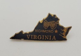 Virginia State Shaped Souvenir Enamel Lapel Hat Pin Richmond With Cannon - $16.63