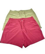 Athletic Works Shorts 2 Pairs Womens Lg (12-14) Drawstring Green Red Pol... - $8.91