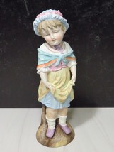 Antique German Bisque Figurine 12&quot; Girl w Dress Bonnet Shawl Heubach? - $71.28
