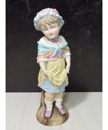 Antique German Bisque Figurine 12&quot; Girl w Dress Bonnet Shawl Heubach? - £56.81 GBP