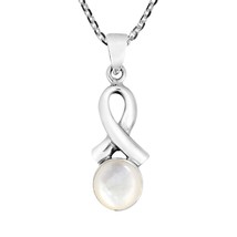 Awareness Ribbon w/ White Mother of Pearl Inlay Sterling Silver Necklace - £11.18 GBP