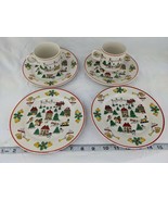 Wellco Feinsteinzeug Christmas Scene 4 Plates 2 Cups Lot  - $44.95