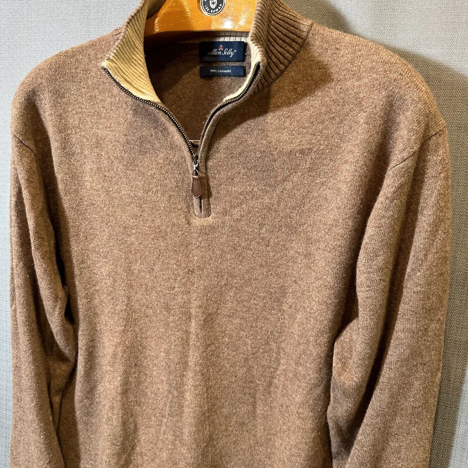 Primary image for Allen Sully Cashmere Sweater Mens Extra Large Brown 1/4 Zip Pullover Preppy