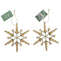 2 Wood Bead Snowflake Star Christmas Tree Ornament Rustic St Nicholas Square - £9.39 GBP