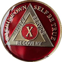 10 Year AA Medallion Metallic Mandarin Red Tri-Plate Sobriety Chip - £11.75 GBP