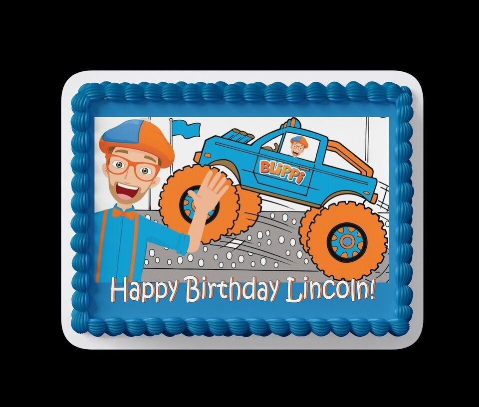 Blippi Monster Truck Custom Edible Birthday Cake Topper/ Peel like a sti... - $9.89