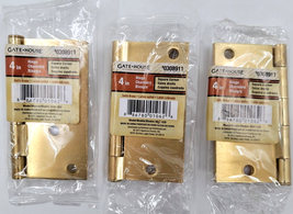 Gatehouse 4&quot; Satin Brass Finish Entry Door Hinges Square Corner 0308911 Lot of 3 - £12.50 GBP