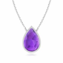 ANGARA 6x4mm Natural Amethyst Solitaire Necklace in Sterling Silver for Women - £110.92 GBP