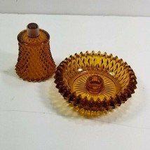 2 Pc Peg Candle Holder Diamond Point Brown Amber Votive Cup Glass Candle... - $7.92