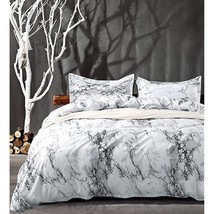 Comforter Set Queen Size, White Black Marble Print 88 X 90 Inch Reversible Down  - £65.76 GBP