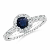 ANGARA Blue Sapphire Halo Ring with Diamond Accents for Women in 14K Sol... - £822.31 GBP