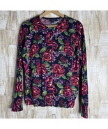 Lands End Sweater Cardigan Size M 10-12 Cottagecore Romance Rose Supima ... - $34.04 CAD