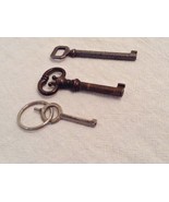 Lot of 3 Vtg Open Barrel Antique Skeleton Keys Steel Cabinet Drawers Arm... - $12.80