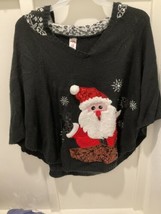 Holiday Time Ugly Christmas Shawl Puffy Sweater Santa Sequins  Sz 12-14 - £11.04 GBP