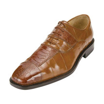 Men Belvedere Shoes Mare Genuine Ostrich Eel Leather Lace up Camel  2P7 Brown image 2