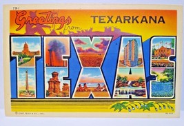 Greetings From Texarkana Texas Big Large Letter Linen Postcard Curt Teich Unused - £13.45 GBP