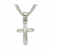 Sterling Silver April White Crystal Birthstone Baby Cross Necklace &amp; Chain - £47.95 GBP