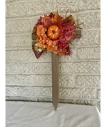 Rustic Fall Cemetery Cross – Handmade Grave Decoration with Autumn Flowers  - $25.00