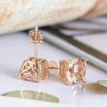 2Ct Cushion Cut Lab Created Morganite Womens Stud Earring 14K Rose Gold Plated - £77.25 GBP