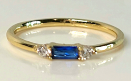 Sterling 925 Faux Blue Sapphire &amp; CZ Gold Tone Stackable Ring sz 5.75 - £14.62 GBP