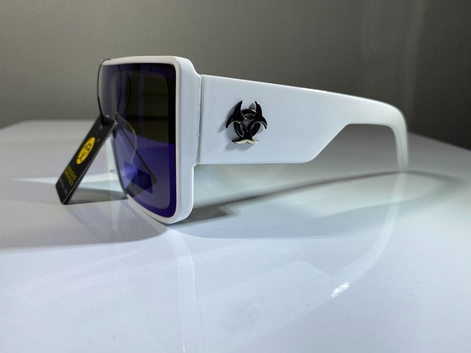 Unisex, futuristic style sunglasses with white frame and reflective blue... - $9.50
