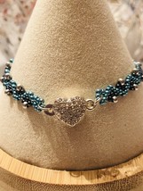 Turquoise Blue Silver Grey Zircon bracelet minimalist thin  NWOT Magnetic Heart - £7.74 GBP