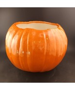 Glazed Pumpkin Planter LARGE Ceramic Pot, Decore for Harvest c.1976 Signed - $28.00