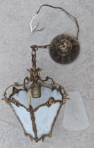 Vintage Brass Beveled Glass Hanging Lantern Pendant Light Spain As Is - £141.46 GBP