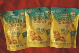 3 PACK PRINCE OF PEACE PINEAPPLE COCONUT GINGER CHEWS CANDY CHEWY ORGANIC - £17.73 GBP