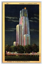 Cathedral of Learning Night Pittsburgh Pennsylvania PA UNP Linen Postcard N20 - £2.31 GBP