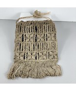 Antique Macrame Drawstring Purse Handbag Blue Silk Lined Fringe String K... - $143.54