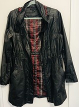 Theory Hattie Swagger Black Hooded Rain Jacket Tartan Red Plaid Lining S... - £20.35 GBP