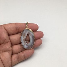 42.5 cts Agate Druzy Slice Geode Pendant Electroplated Gold Plated @Brazil, C895 - £6.30 GBP