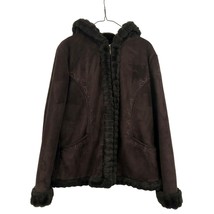 Croft &amp; Barrow Coat Womens L Used Brown Faux Suede Hooded Fall Winter - £19.55 GBP