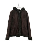 Croft &amp; Barrow Coat Womens L Used Brown Faux Suede Hooded Fall Winter - £19.33 GBP