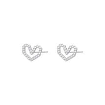 Cubic Zirconia &amp; Silver-Plated Hexagon Heart Stud Earrings - £10.26 GBP