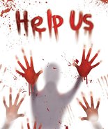 BLOODY VICTIM BODY HAND PRINTS--HELP US--Door Cover Wall Mural Horror De... - £3.11 GBP