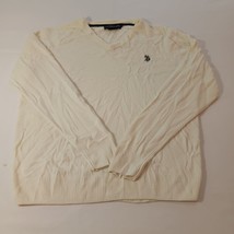 Us Polo Assn Men’s Long Sleeve V-Neck Cream Acrylic Shirt Size Large - £8.22 GBP