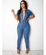 Solid Single-Breasted Pockets Denim Jumpsuit - $67.95