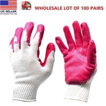 WHOLESALE 100 Pairs Non-Slip Red Latex Rubber Palm Coated Work Safety Gloves - £46.92 GBP