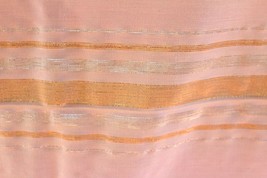 Vtg Tablecloth Flamingo Pink w/ Gold &amp; Silver Metallic Stripes  68x52 Pr... - £23.65 GBP