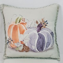 Vintage Hand Painted Embroidery Pumpkins Throw Pillow 17x17 Inch - £20.53 GBP