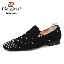 Handmade men black Cow Suede shoes with silver spikes Fashion brand CL s... - £219.88 GBP