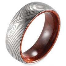 (New With Tag) White Titanium Dome Court Damascus Ring With Wood - Price for one - £55.94 GBP