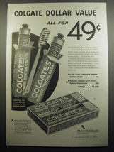 1933 Colgate Dental Cream and Toothbrush Ad - Colgate Dollar Value all for 49 - $18.49