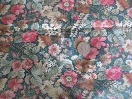3388. Floral On Green Apparel, Craft, Quilting Cotton Fabric - 45&quot; X 1-7/8 Yd. - £5.58 GBP