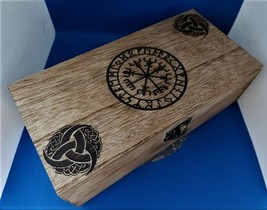 Handmade engraved wooden jewellery / organizer box Viking Vegvisir Horns of Odin - £22.87 GBP