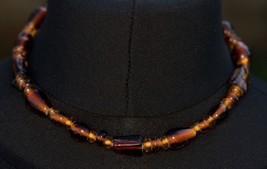 Orange Glass Bead Short Necklace for Women Vintage Chunky Boho Ethnic Adjustable - £16.46 GBP